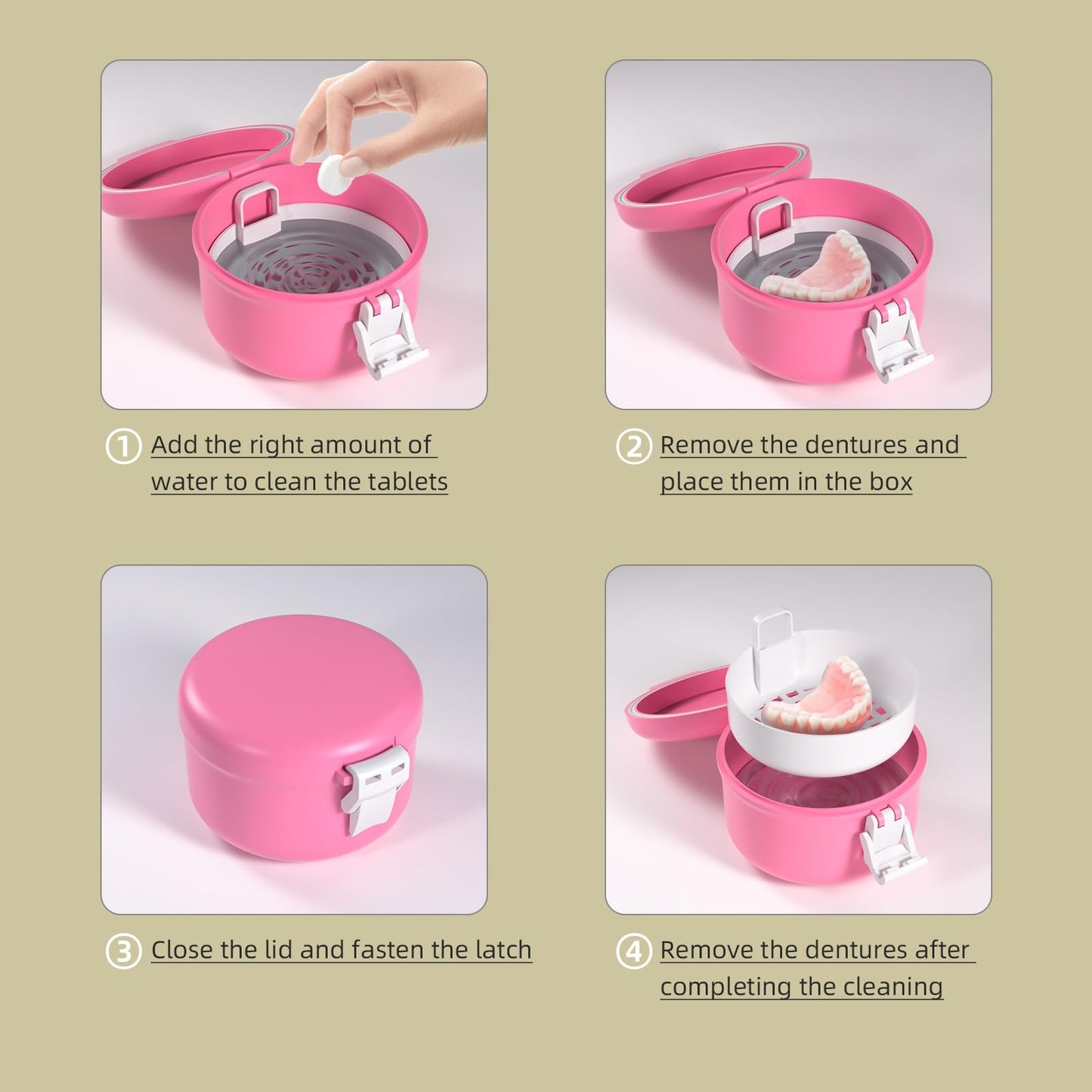 ARGOMAX Leak-Proof Retainer Cleaner Case for Dentures | Travel Denture Cup Pink & White
