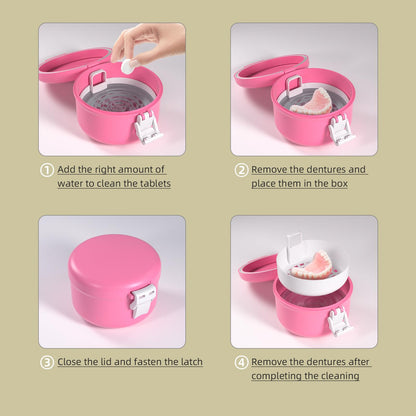 ARGOMAX Leak-Proof Retainer Cleaner Case for Dentures | Travel Denture Cup Pink & White