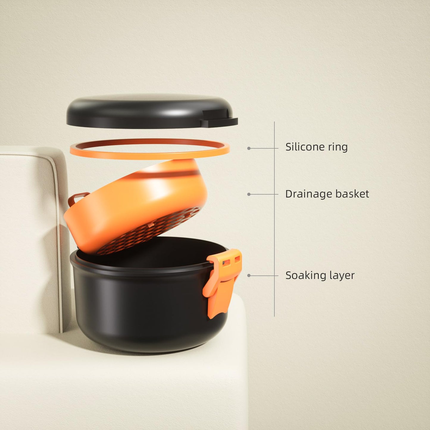 ARGOMAX Leak-Proof Retainer Case | Denture Cleaning Cup for Soaking | Travel Case (Black & Orange)