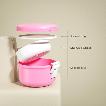 ARGOMAX Leak-Proof Retainer Cleaner Case for Dentures | Travel Denture Cup Pink & White
