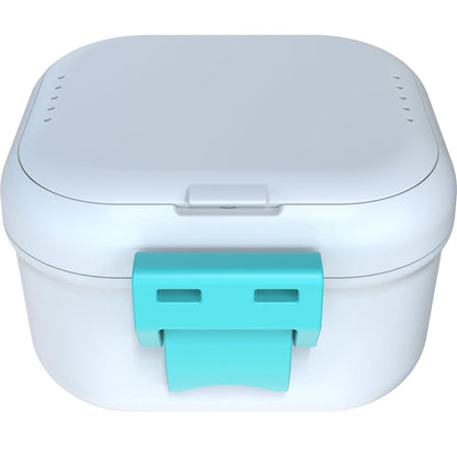 ARGOMAX Leak Proof Denture Bath Cup – White + Cyan, Portable Case
