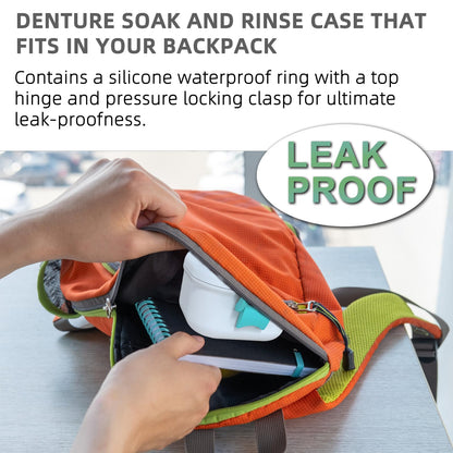 ARGOMAX Leak Proof Denture Bath Cup – White + Cyan, Portable Case