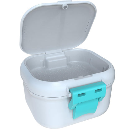 ARGOMAX Leak Proof Denture Bath Cup – White + Cyan, Portable Case