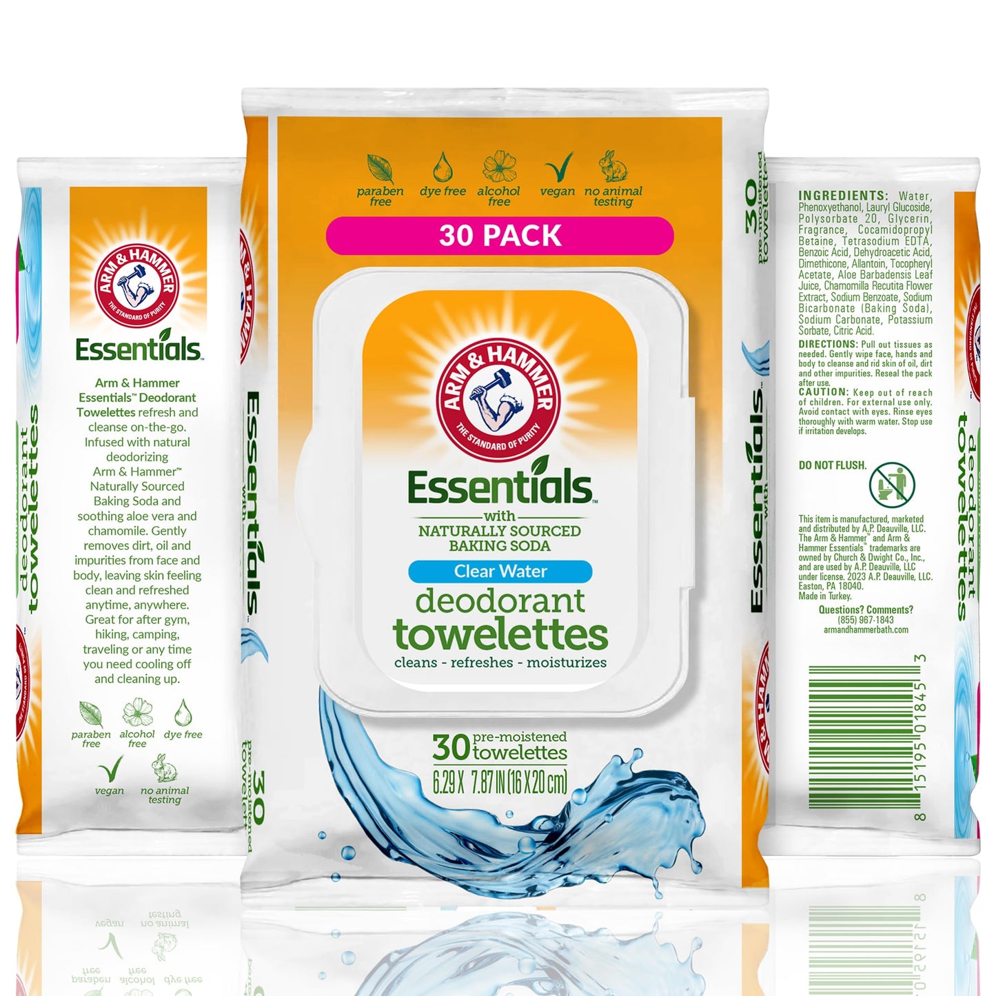 Arm & Hammer Face & Body Wipes for Adults – Alcohol-Free, Aloe Vera & Chamomile, 30 Sheets