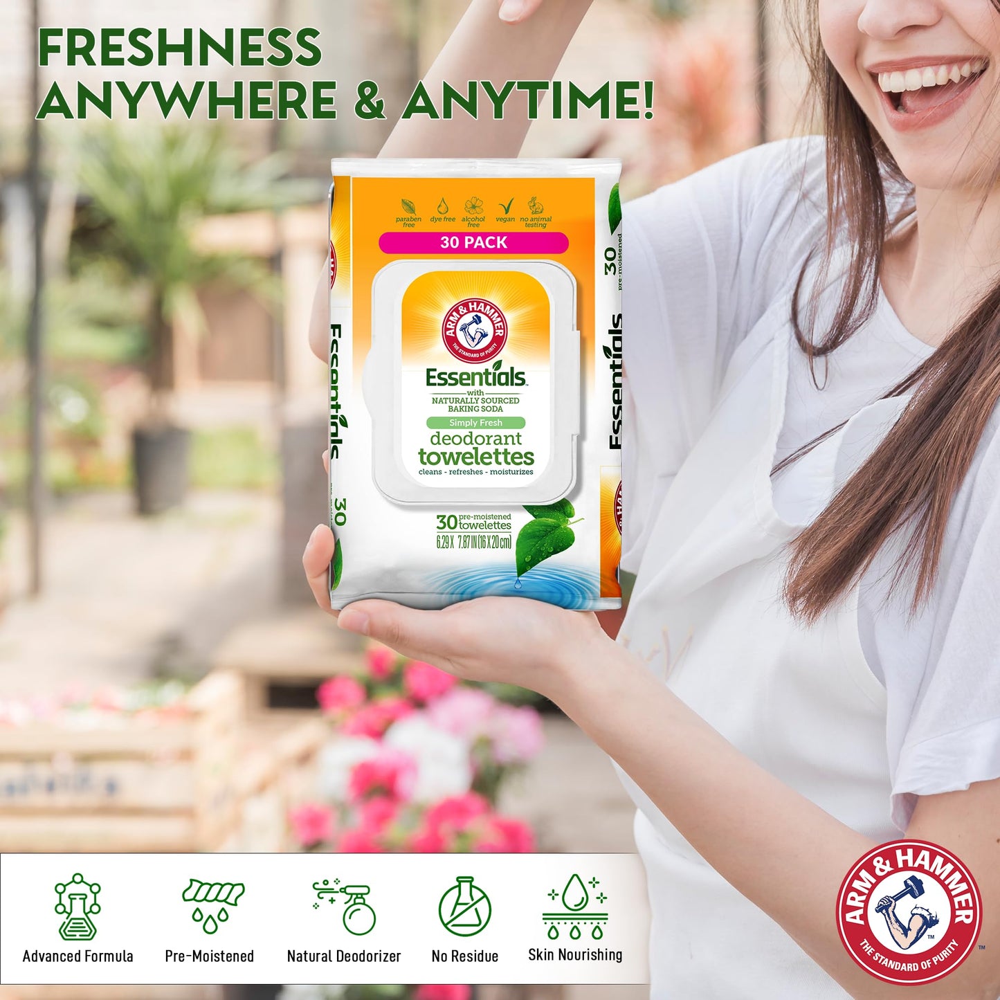 Arm & Hammer Face & Body Wipes for Adults – Simply Fresh (Alcohol-Free, 30 Sheets)