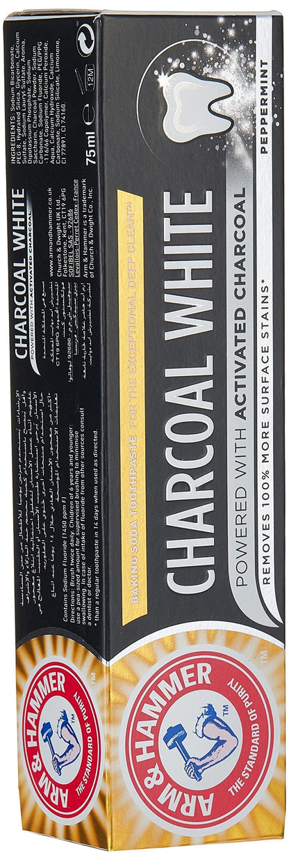 Arm & Hammer Charcoal White Toothpaste, 75ml | Deep Clean & Enamel Strength