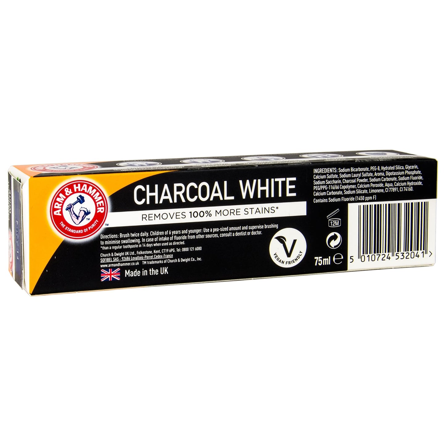 Arm & Hammer Charcoal White Toothpaste, 75ml | Deep Clean & Enamel Strength