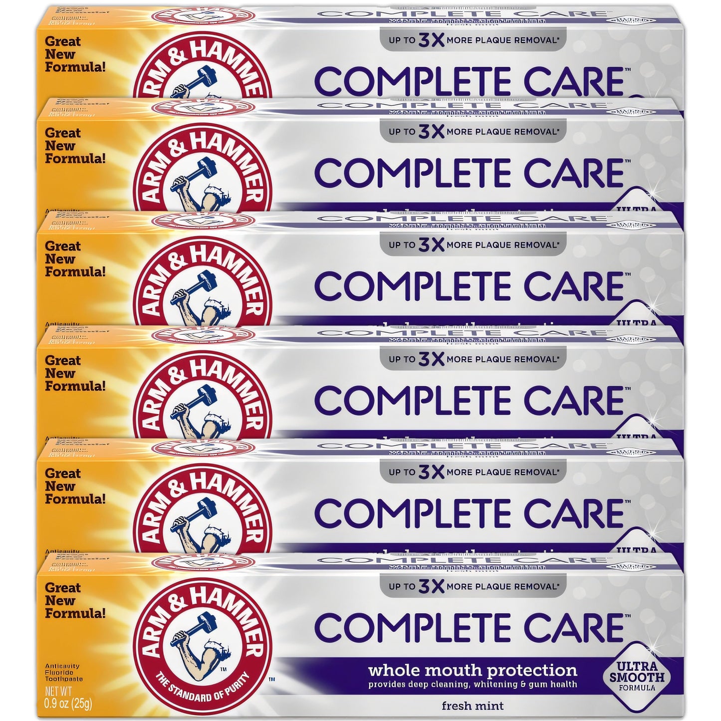 ARM & HAMMER Complete Care Toothpaste - Whole Mouth Protection 6 Pack, Fresh Mint, Travel Size 0.9 oz
