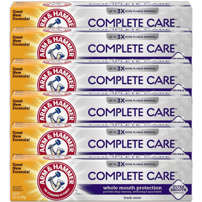 ARM & HAMMER Complete Care Toothpaste - Whole Mouth Protection 6 Pack, Fresh Mint, Travel Size 0.9 oz