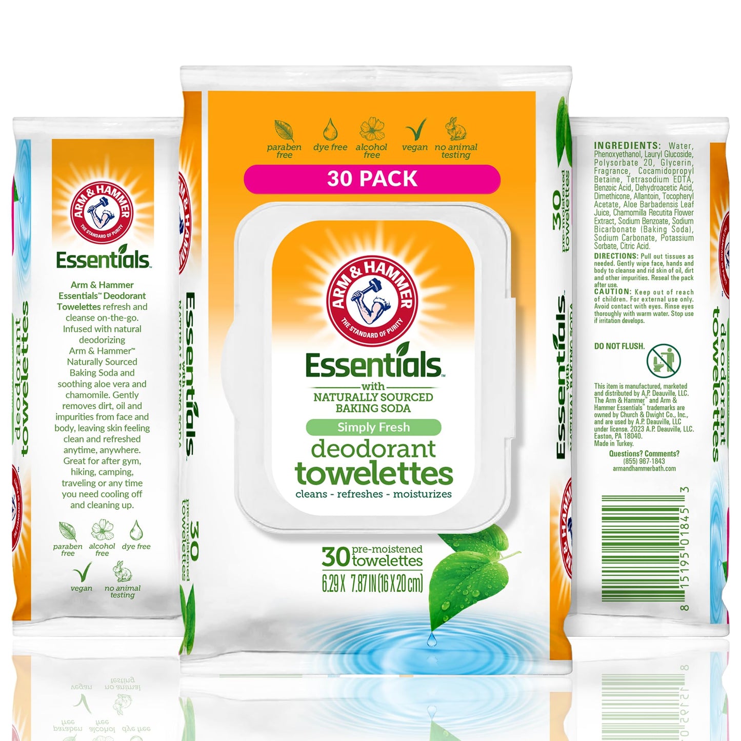 Arm & Hammer Face & Body Wipes for Adults – Simply Fresh (Alcohol-Free, 30 Sheets)