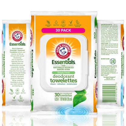 Arm & Hammer Face & Body Wipes for Adults – Simply Fresh (Alcohol-Free, 30 Sheets)