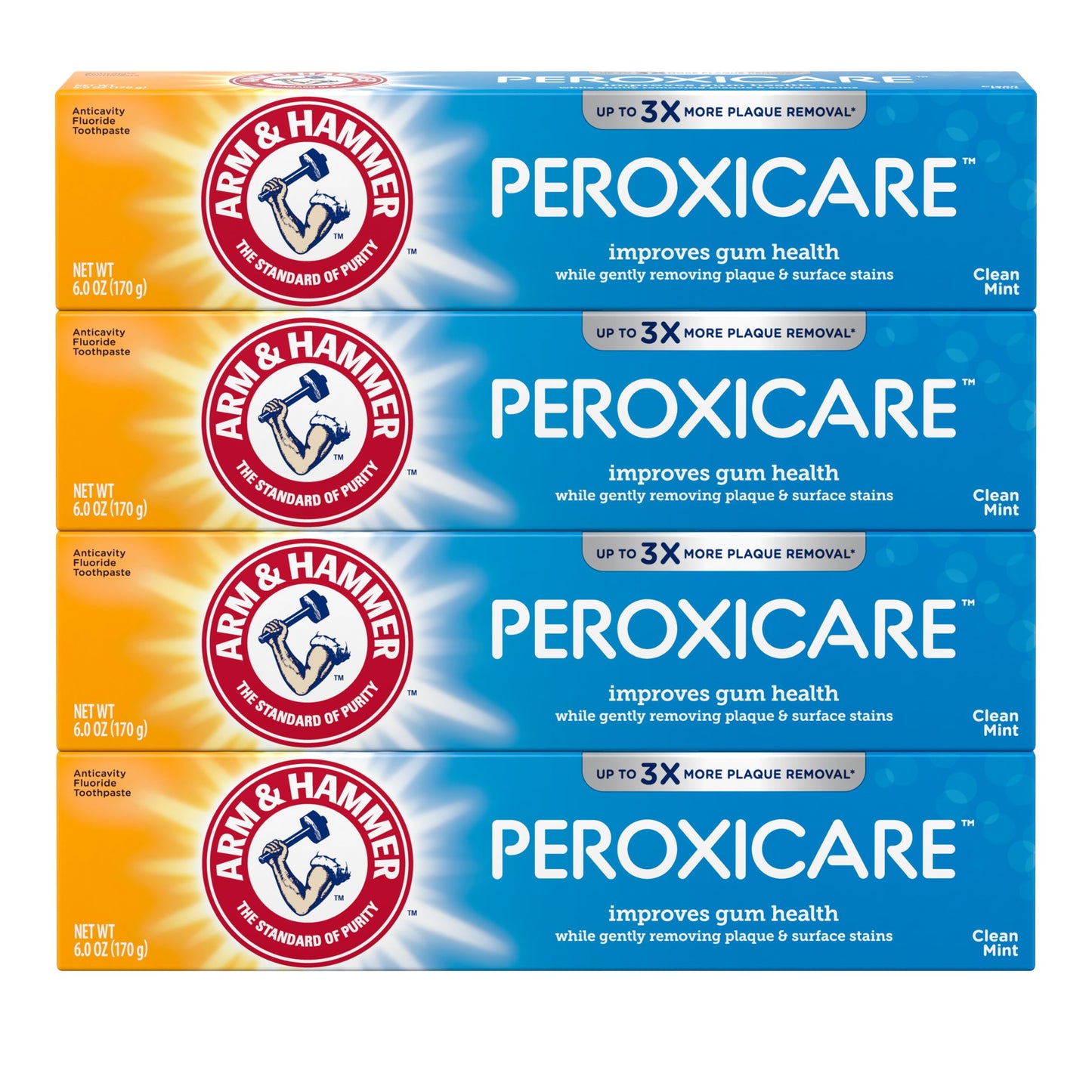 ARM & HAMMER Peroxicare Toothpaste for Gum Health – Baking Soda, Clean Mint, 6 oz, 4-Pack