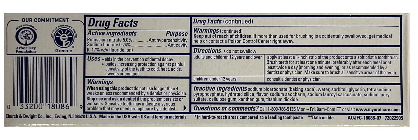 Arm & Hammer Sensitive Orajel Enamel Strengthening Toothpaste - Frosted Mint 4.5 oz