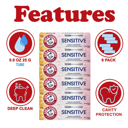 ARM & HAMMER Sensitive Teeth & Gums Toothpaste – 6 Pack, Mint, 0.9 oz Tubes