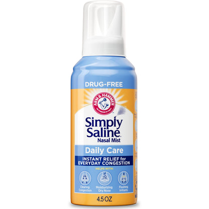 ARM & HAMMER Simply Saline Daily Care Nasal Mist 4.5oz – Instant Congestion Relief & Gentle Nasal Moisture