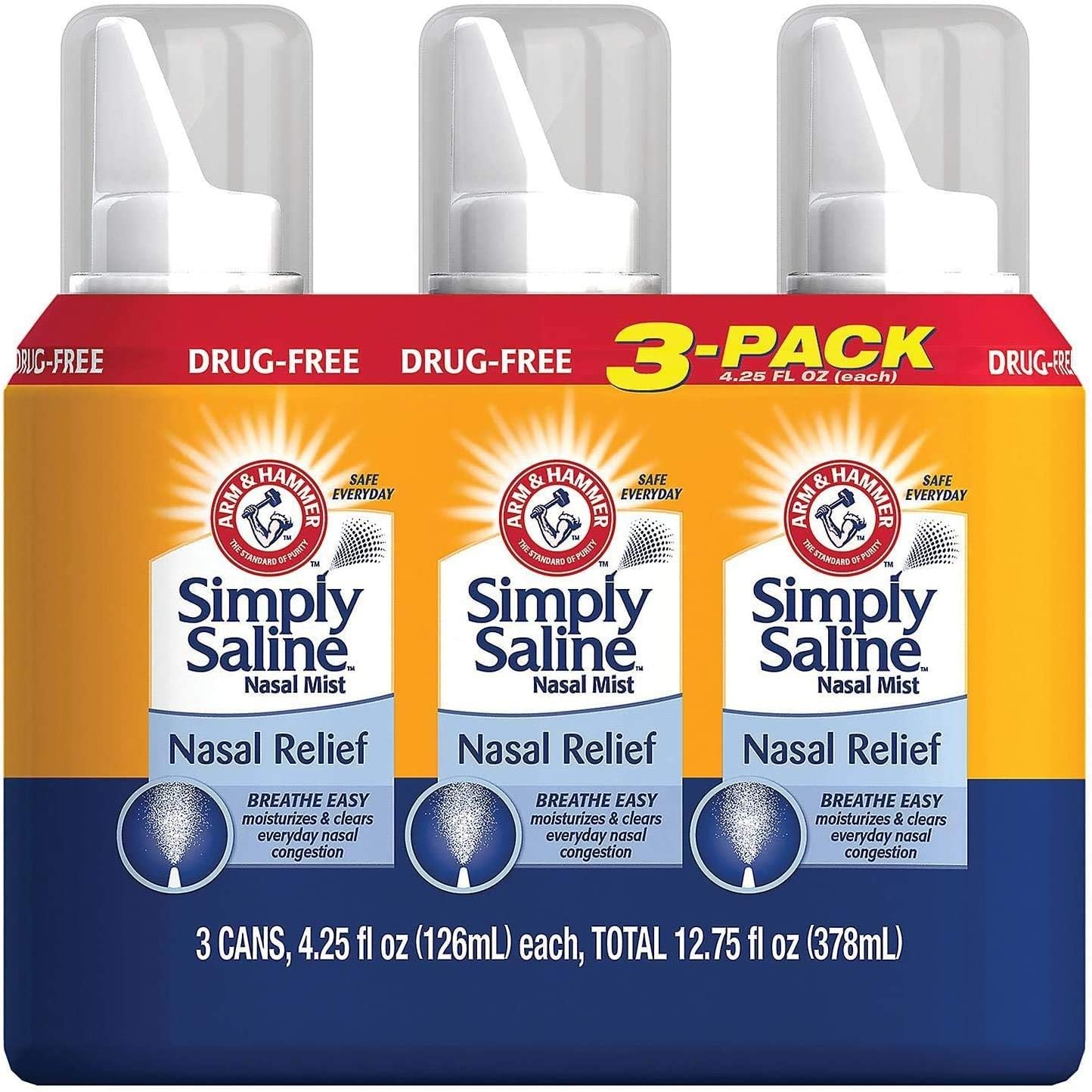 Arm & Hammer Simply Saline Nasal Mist Original – Pack of 3 (4.25 oz each)