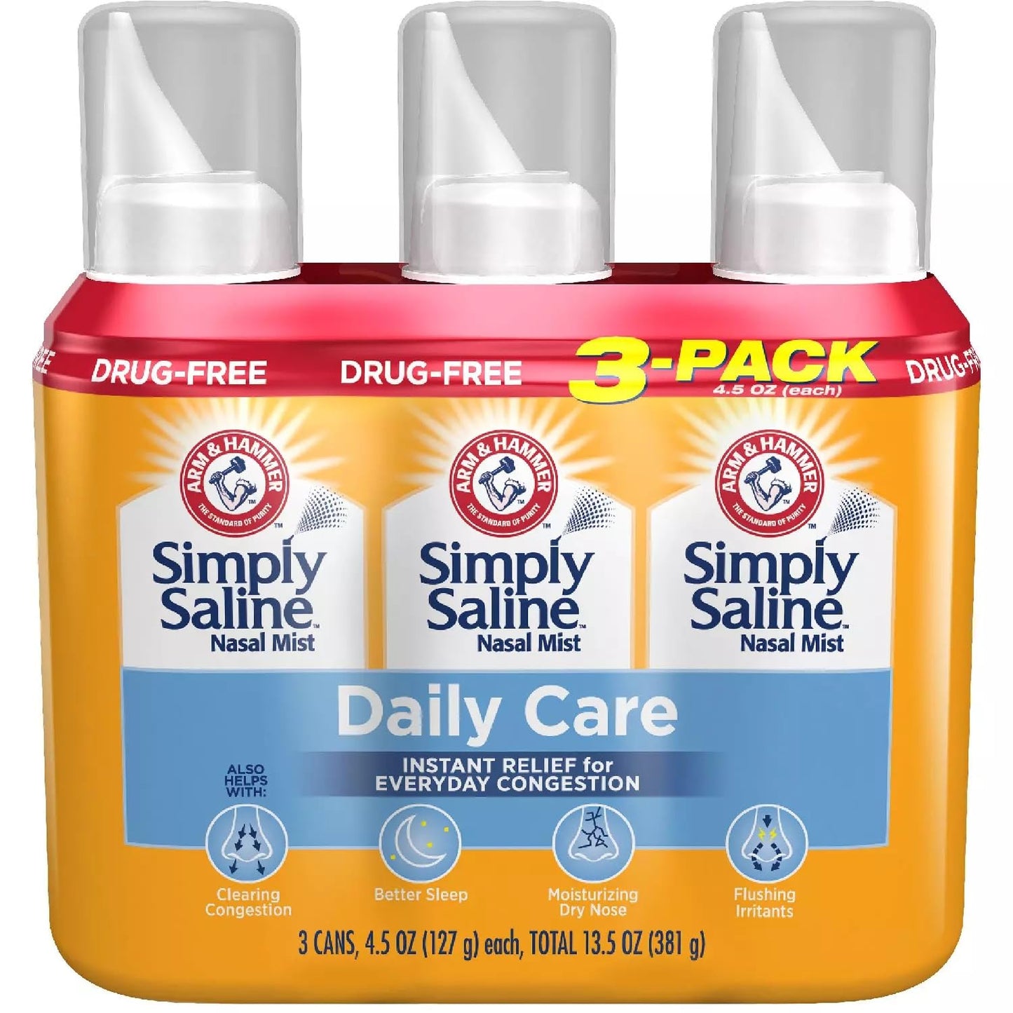 Arm & Hammer Simply Saline Giant Size 4.25 oz – Pack of 3 | Gentle Nasal Moisture