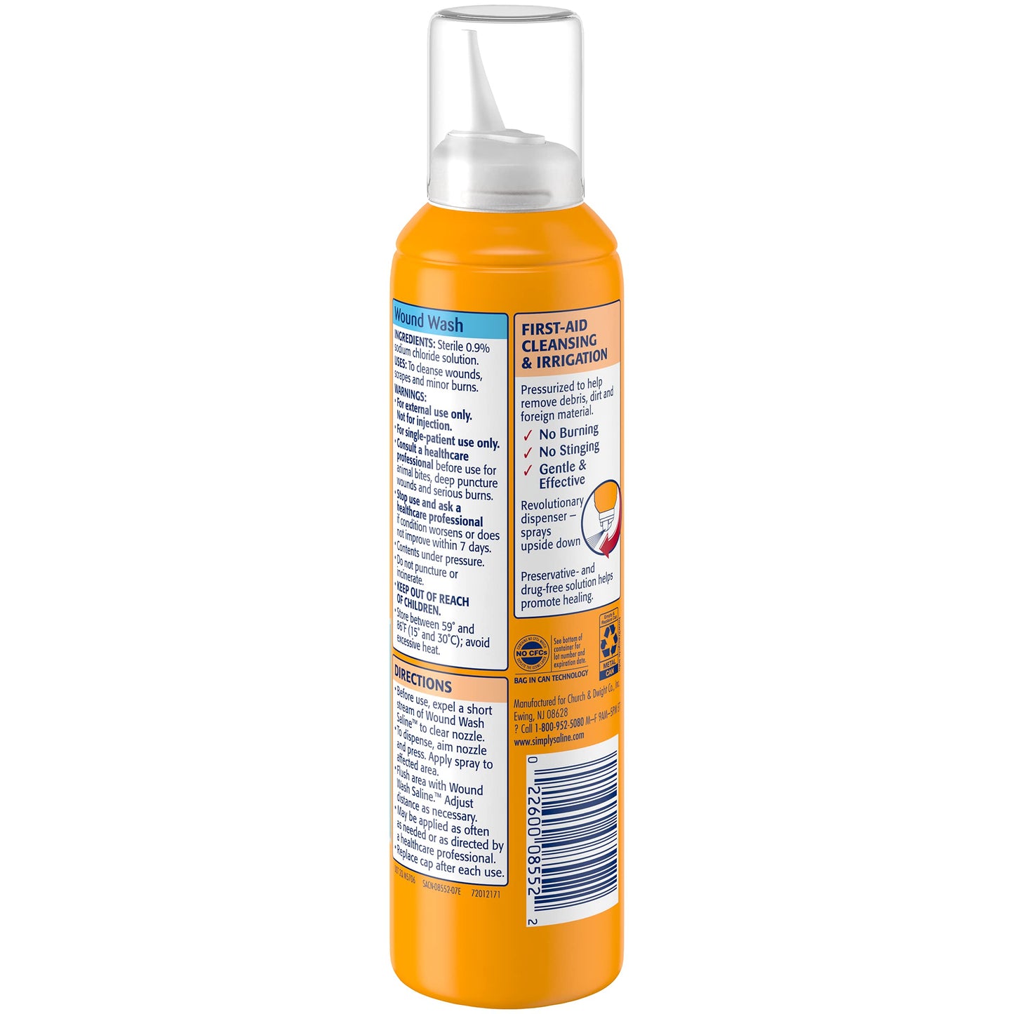 Simply Saline Wound Wash 7.4 oz – 3 Pack | Upside-Down Pressurized Spray