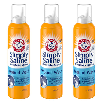 Simply Saline Wound Wash 7.4 oz – 3 Pack | Upside-Down Pressurized Spray