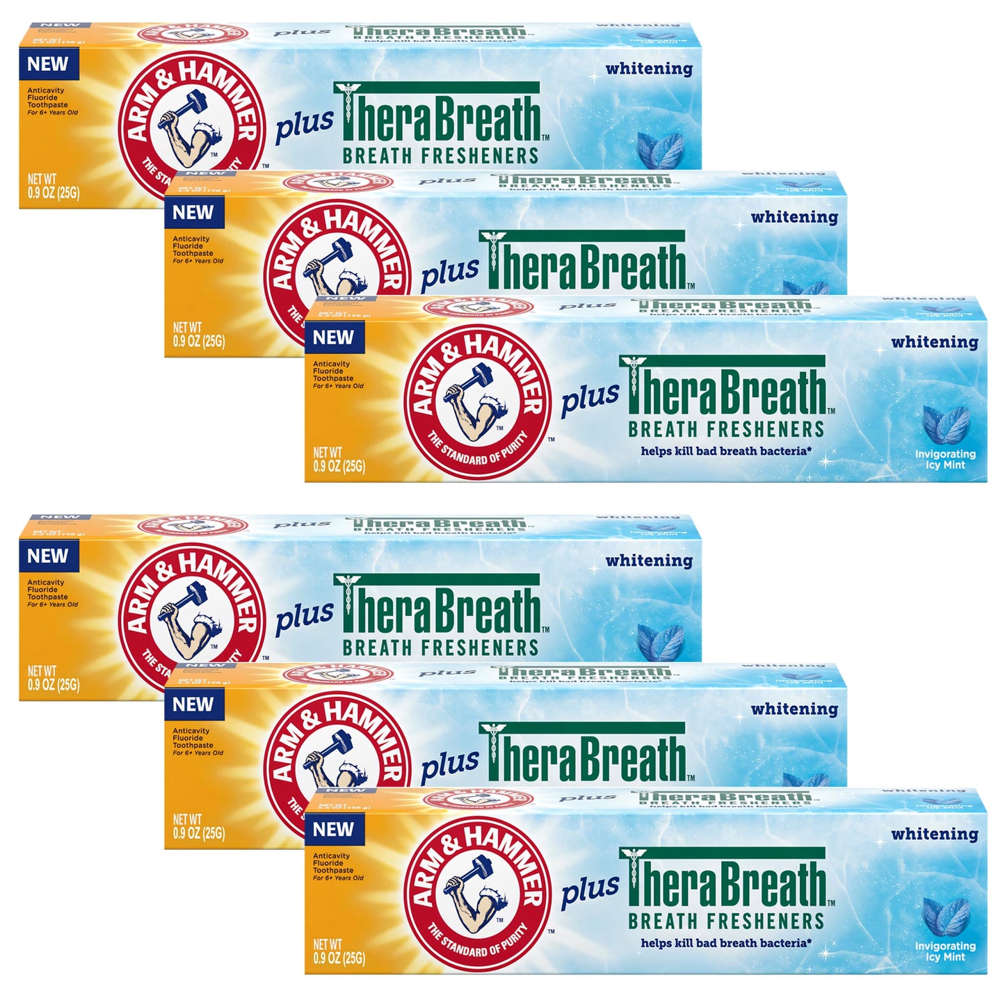 ARM & HAMMER Whitening Toothpaste 6-Pack – Icy Mint, Thera Fresheners