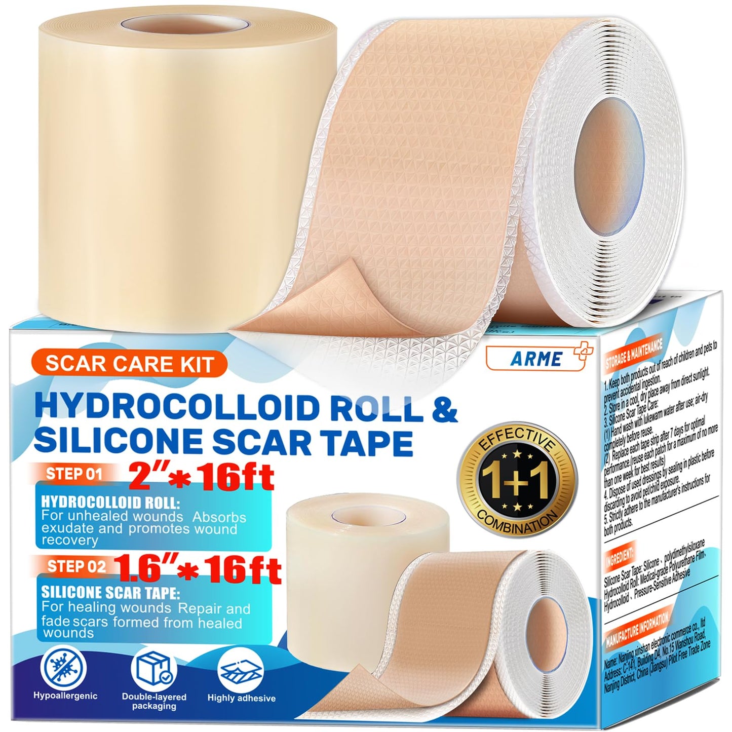 Arme Hydrocolloid Roll & Silicone Scar Tape — Complete Wound Care Duo