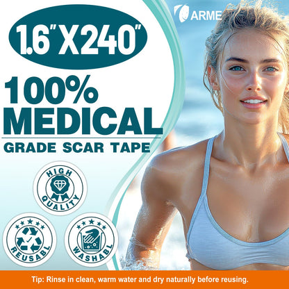 Arme Silicone Scar Tape – 1.6in x 240in Medical-Grade Scar Sheets (2 Rolls)