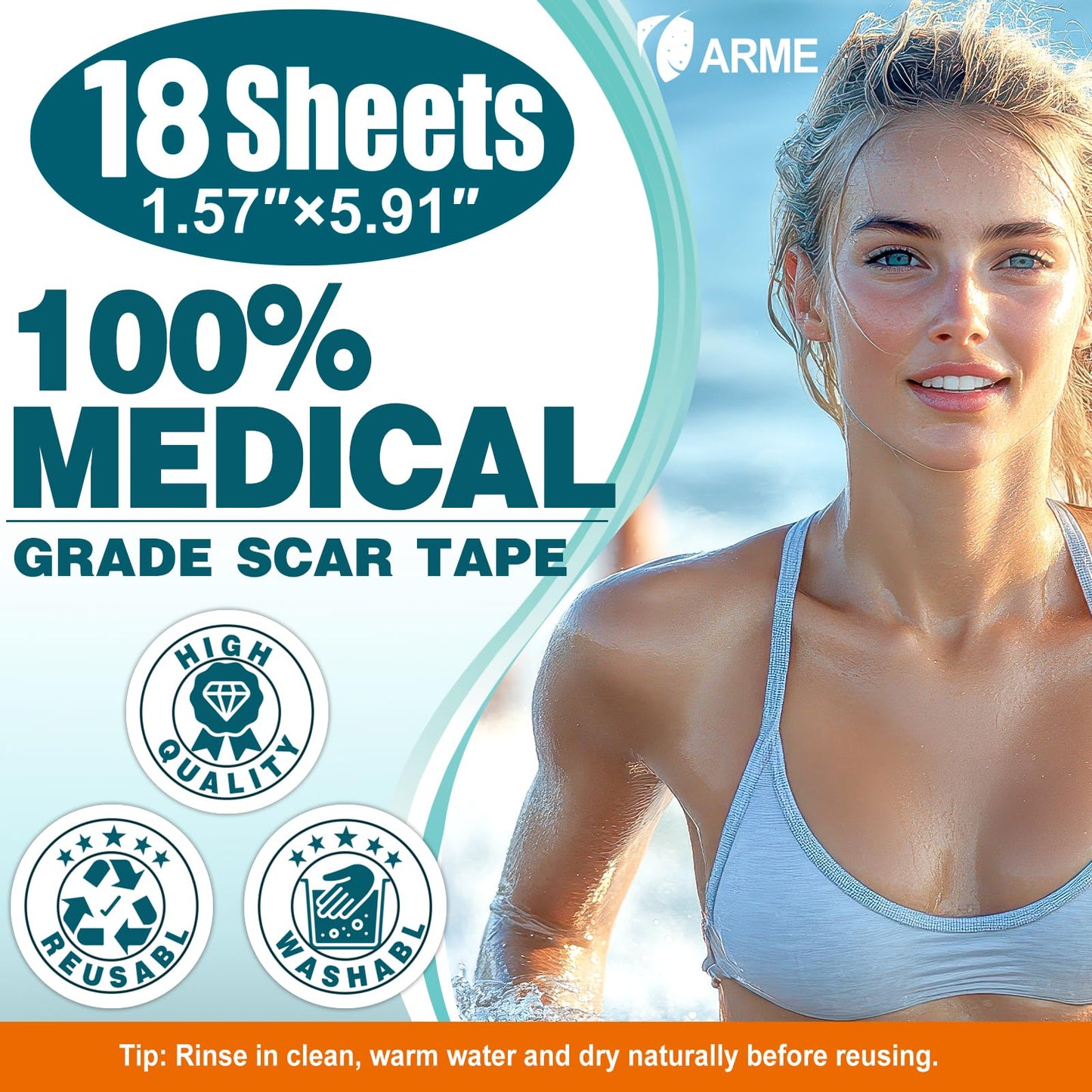 Arme Silicone Scar Sheets – 18-Pack Medical Grade Scar Tape for Surgical, C-Section, and Keloid Scars
