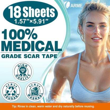 Arme Silicone Scar Sheets – 18-Pack Medical Grade Scar Tape for Surgical, C-Section, and Keloid Scars