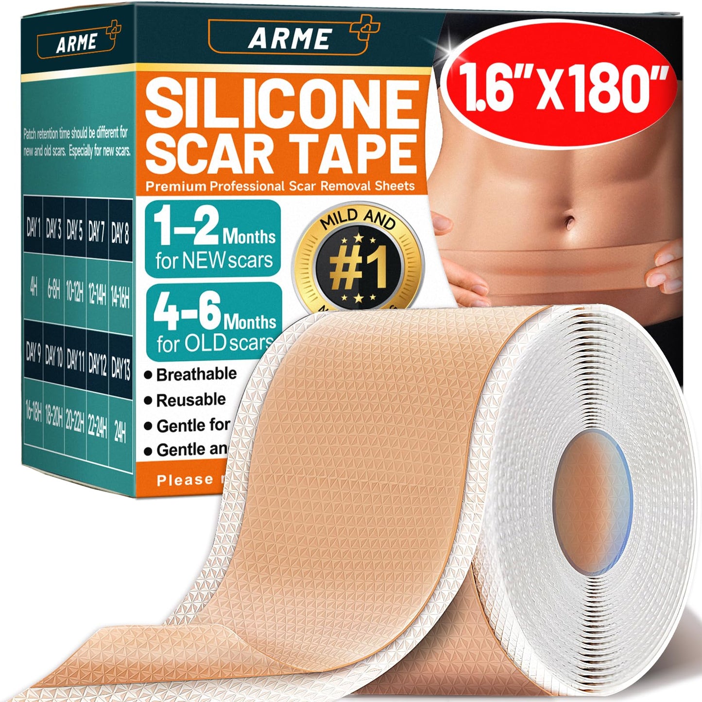 Arme Silicone Scar Tape Roll (1.6x180) – Medical-Grade Scar Sheets for Surgical Scars