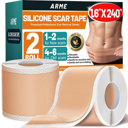 Arme Silicone Scar Tape – 1.6in x 240in Medical-Grade Scar Sheets (2 Rolls)