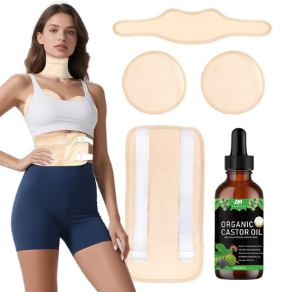 ARMINACO Castor Oil Pack Kit for Women & Beginners – 4 Reusable Wraps, 60ml Organic Oil, MagicSeal Leakproof Design