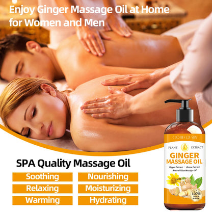 Ginger Oil Massage Oil for Therapy, Lymphatic Drainage, Sore Muscle Relief | Arnica