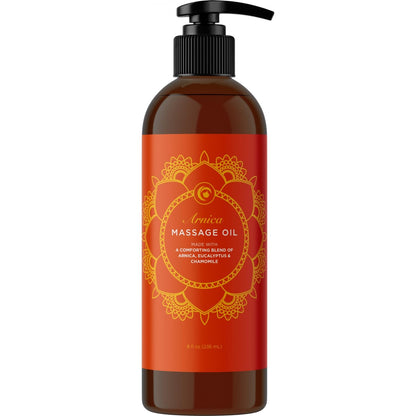 Arnica Massage Oil for Muscle Relaxing – Full Body Relief with Chamomile, Lavender, Peppermint & Rosemary – Vegan & Non-GMO (8 Fl Oz)