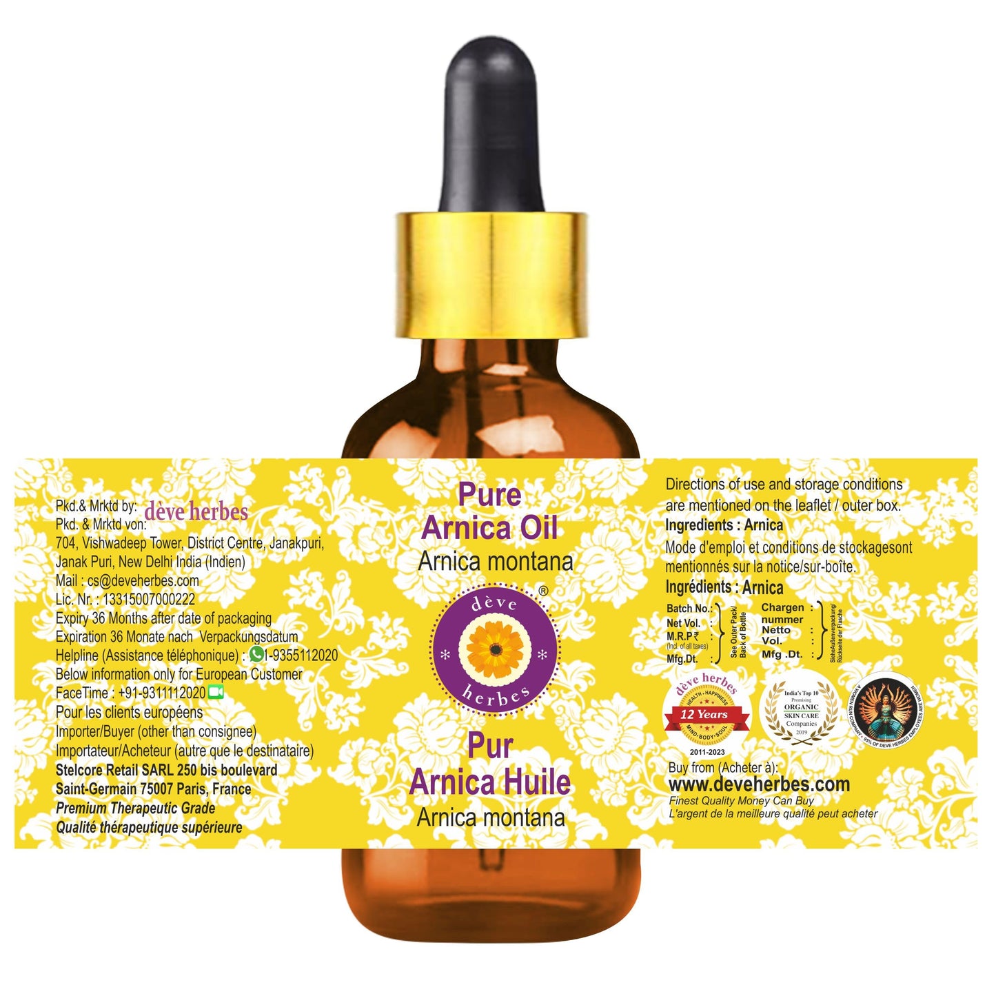 Deve Herbes Arnica Oil 15ml – Pure, Non-Sticky Facial Care (Glass Dropper)