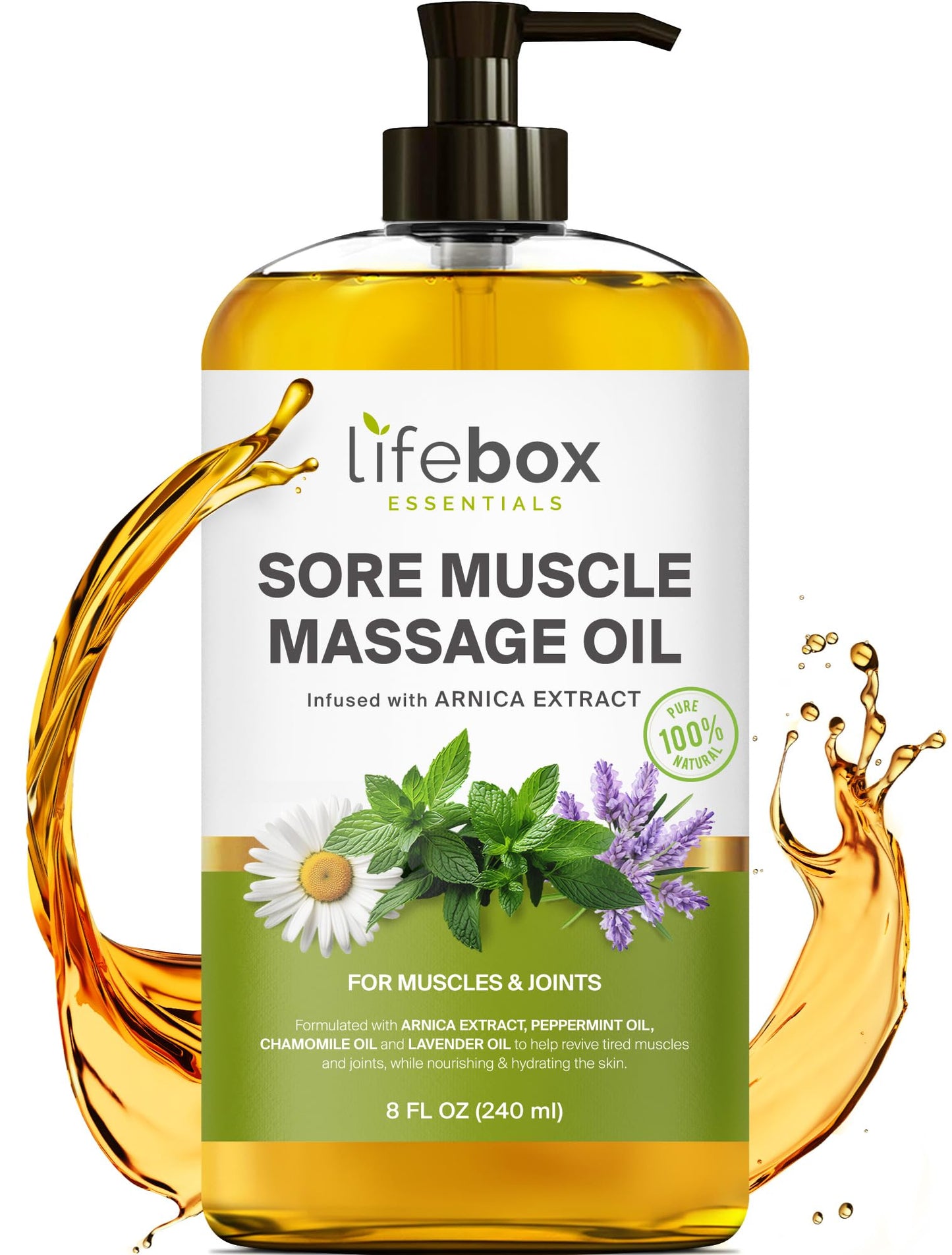 Arnica Sore Muscle Massage Oil – 100% Pure & Natural, 8 oz