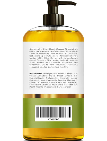 Arnica Sore Muscle Massage Oil – 100% Pure & Natural, 8 oz