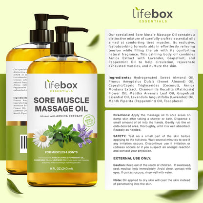 Arnica Sore Muscle Massage Oil – 100% Pure & Natural, 8 oz