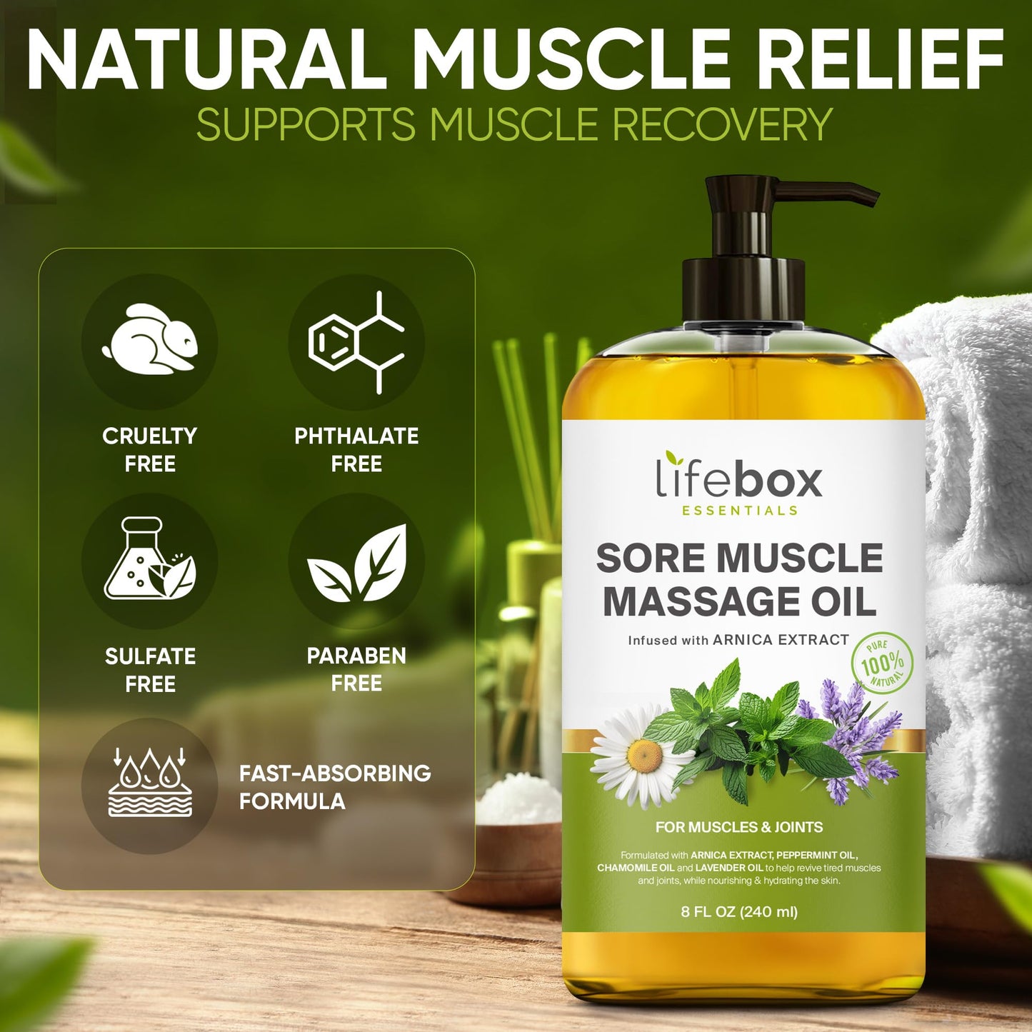 Arnica Sore Muscle Massage Oil – 100% Pure & Natural, 8 oz