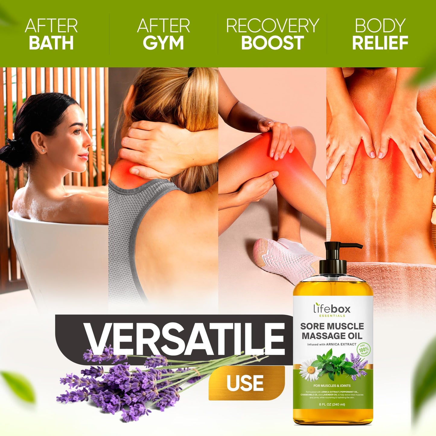 Arnica Sore Muscle Massage Oil – 100% Pure & Natural, 8 oz