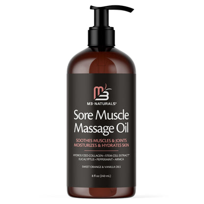 Arnica Sore Muscle Massage Oil with Collagen, Stem Cells & Menthol – Anti-Cellulite, Full-Body, 8 oz | M3 Naturals