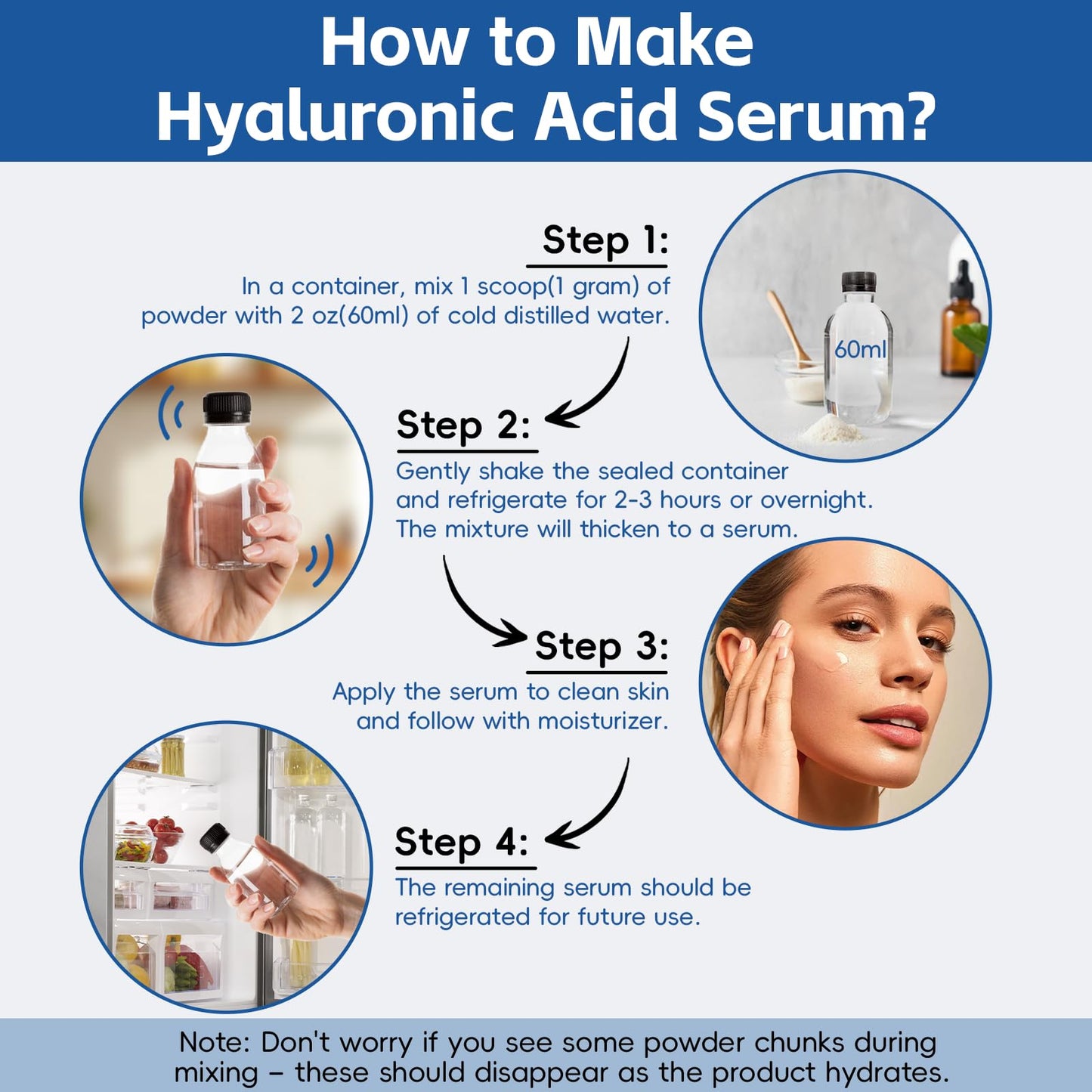 Arofum Hyaluronic Acid Powder with Collagen Peptides – DIY Hydrating Serum, Clean Formula, Gluten-Free (100 g / 3.52 oz)