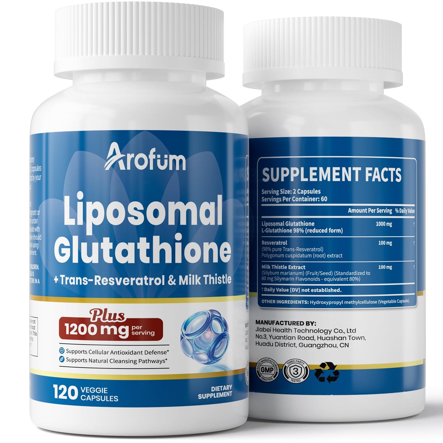 Arofum Liposomal Glutathione 1000mg with Resveratrol & Milk Thistle | 120 Vegan Capsules