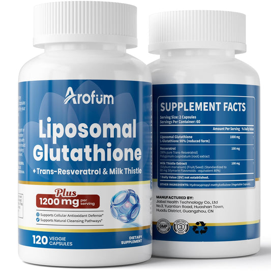 Arofum Liposomal Glutathione 1000mg with Resveratrol & Milk Thistle | 120 Vegan Capsules BritishVita | Premium UK Vitamins & Wellness Supplements