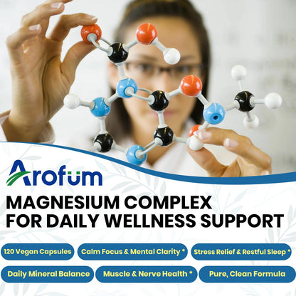 AROFUM Magnesium Glycine 200 mg, with L-theanine and Zinc Glycine – Magnesium Supplement to Help Soothe Emotions, Balance Stress, and Promote restful Sleep – Non-GMO Vegan Capsules, 120 Capsules