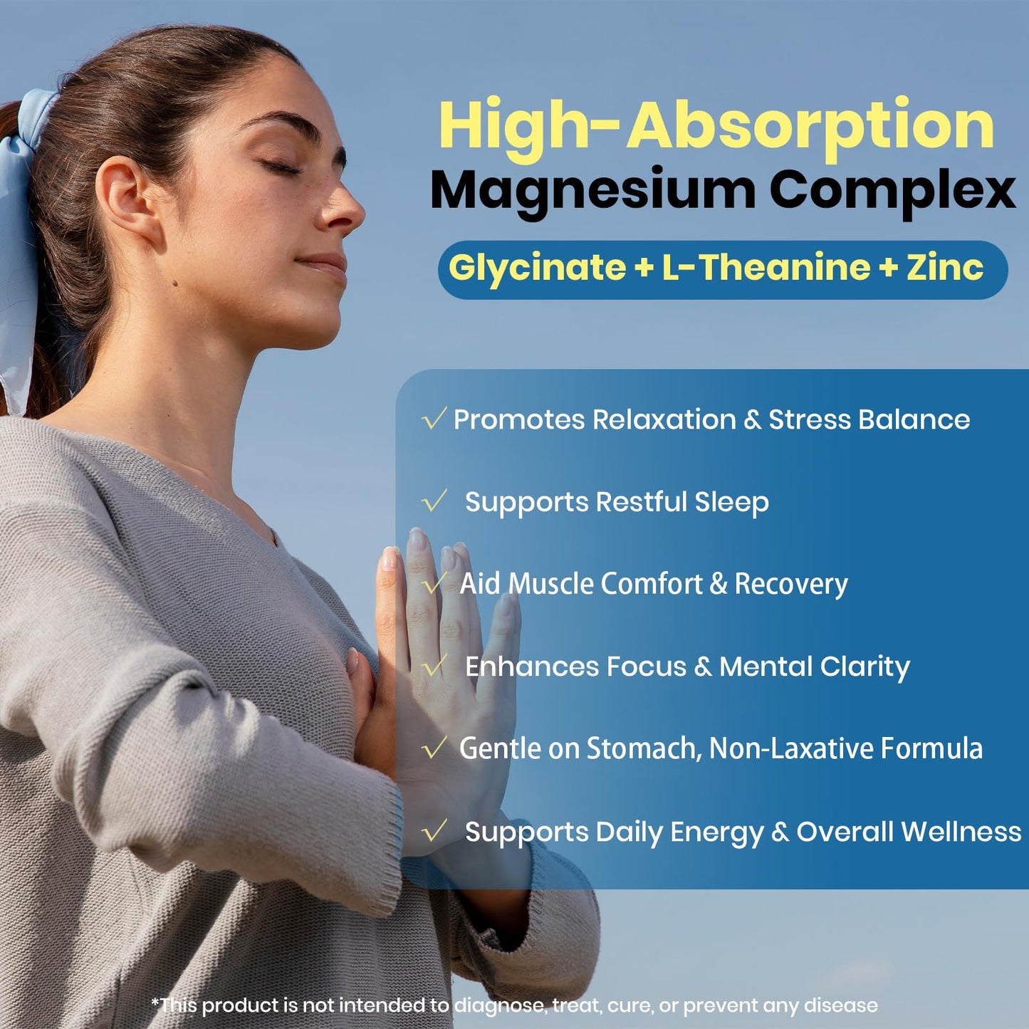AROFUM Magnesium Glycine 200 mg, with L-theanine and Zinc Glycine – Magnesium Supplement to Help Soothe Emotions, Balance Stress, and Promote restful Sleep – Non-GMO Vegan Capsules, 120 Capsules