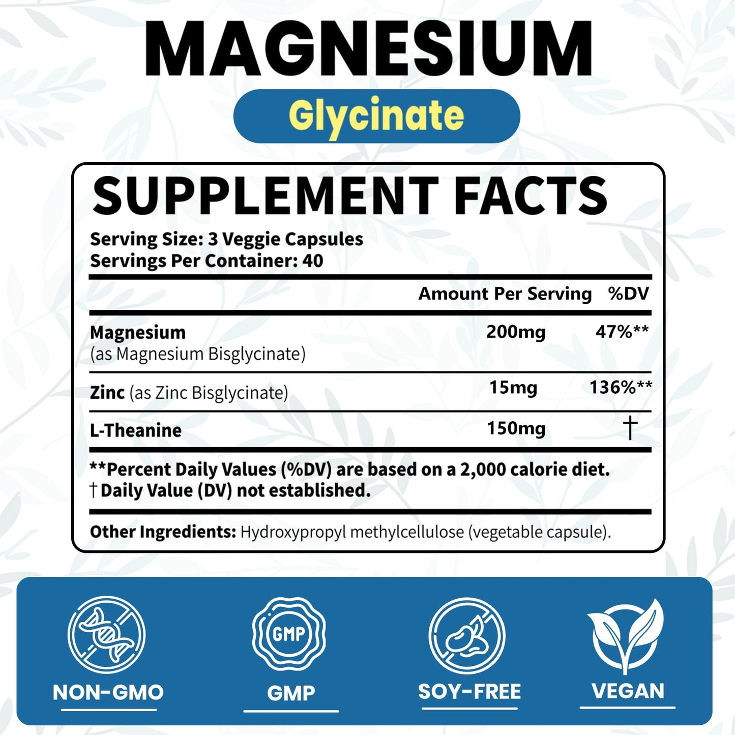 AROFUM Magnesium Glycine 200 mg, with L-theanine and Zinc Glycine – Magnesium Supplement to Help Soothe Emotions, Balance Stress, and Promote restful Sleep – Non-GMO Vegan Capsules, 120 Capsules