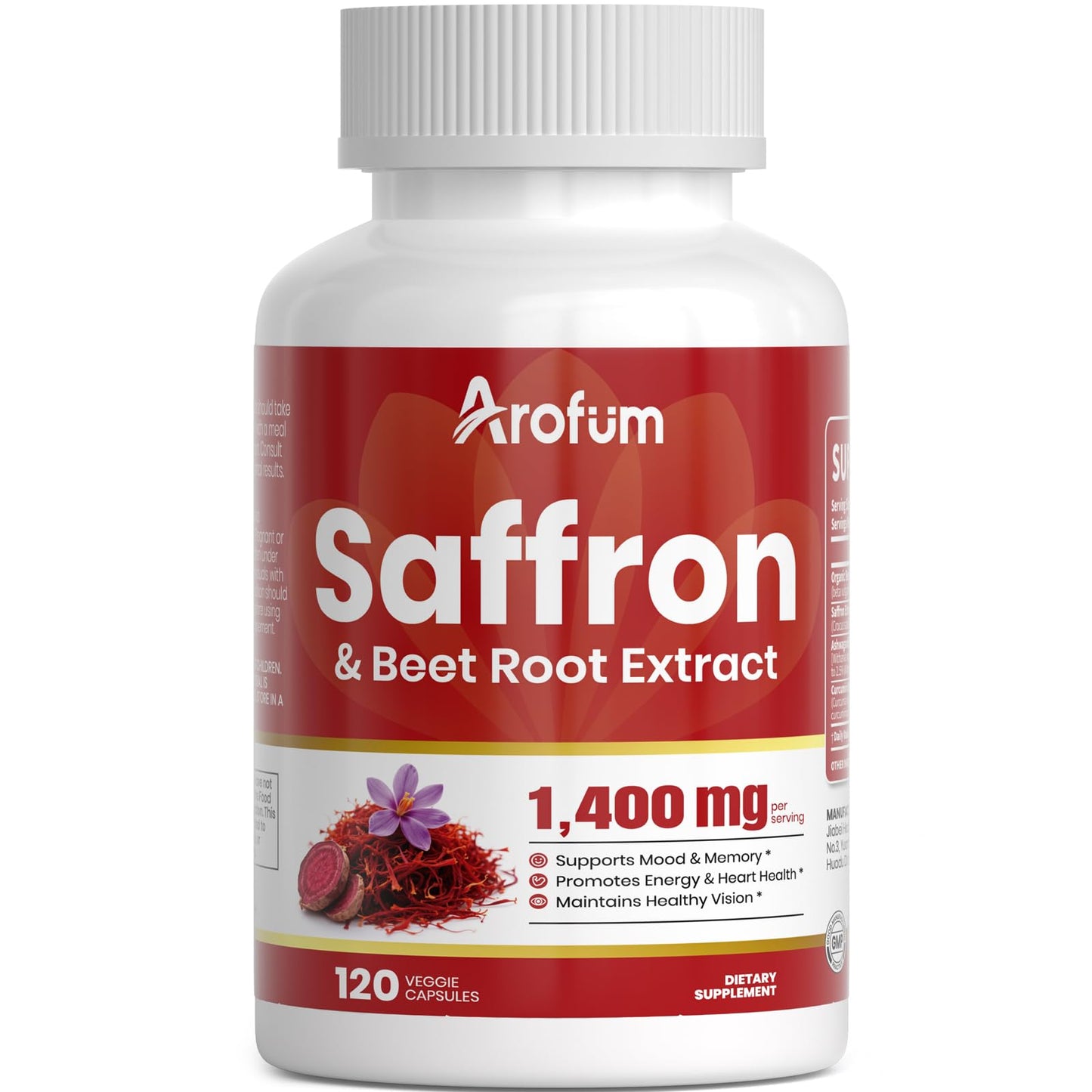 Arofum Saffron Extract with Ashwagandha – Mood & Focus Support, 120 Count