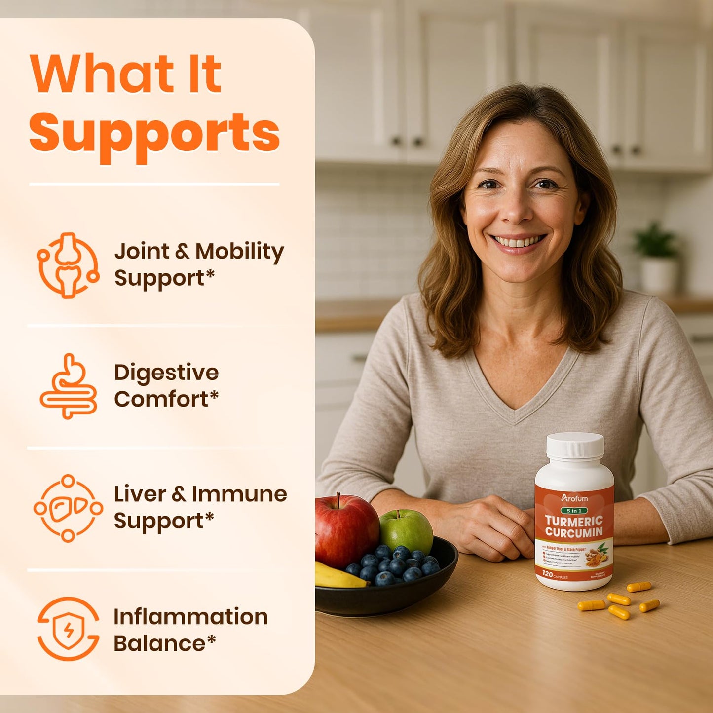 Arofum Turmeric Supplement with Ginger Root & BioPerine – 500mg Turmeric Extract – Joint & Digestive Support | 120 Vegan Capsules