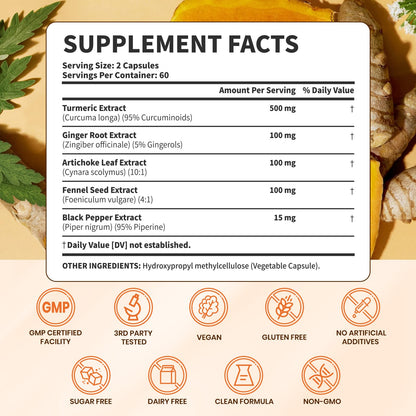 Arofum Turmeric Supplement with Ginger Root & BioPerine – 500mg Turmeric Extract – Joint & Digestive Support | 120 Vegan Capsules