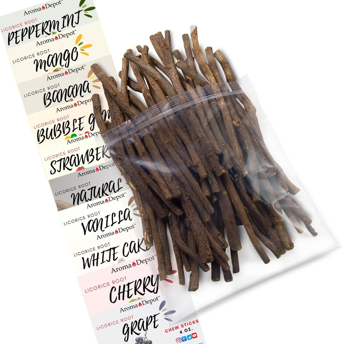 Aroma Depot Licorice Root Chew Sticks Variety Pack 2 oz - 10 Flavors